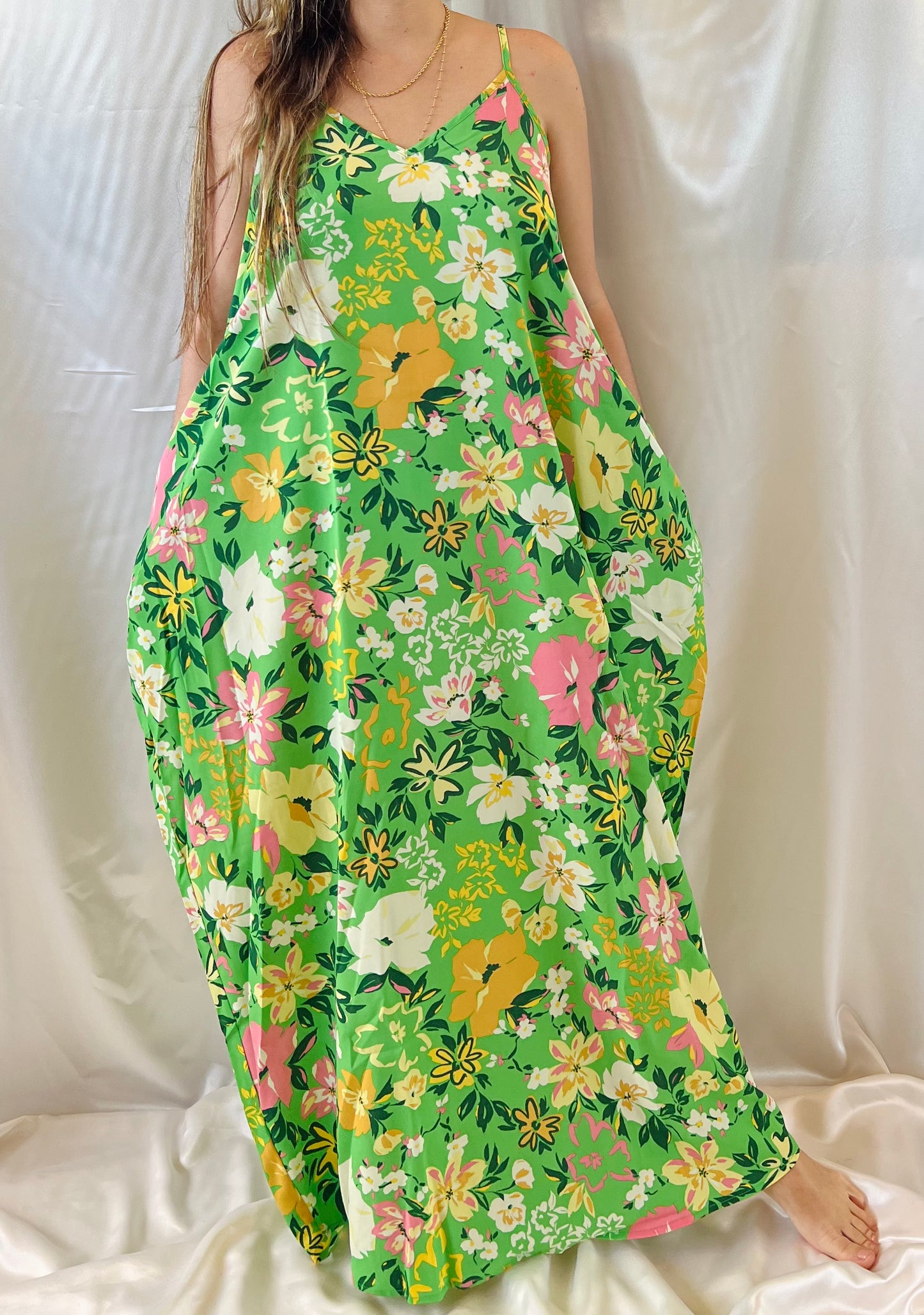 GREEN FLORAL MAXI DRESS