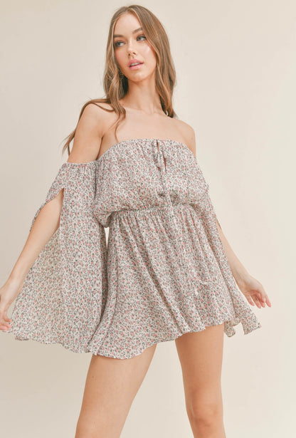 WHITE FLORAL MINI ROMPER