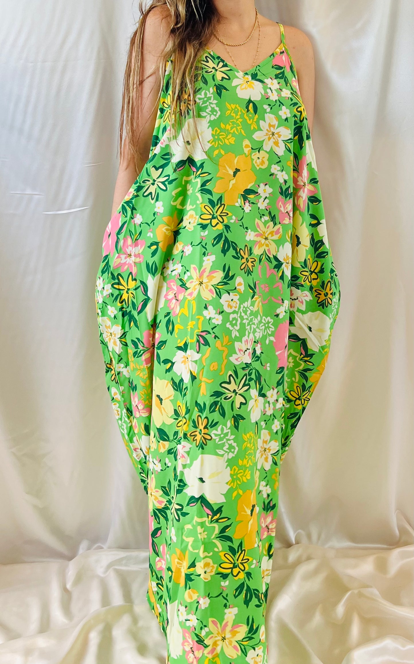 GREEN FLORAL MAXI DRESS