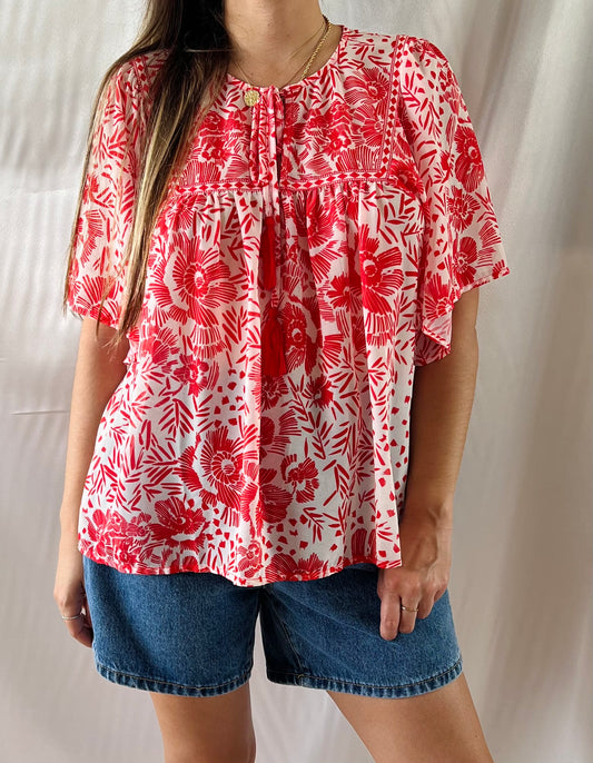 THRIFT - RED FLORAL TOP