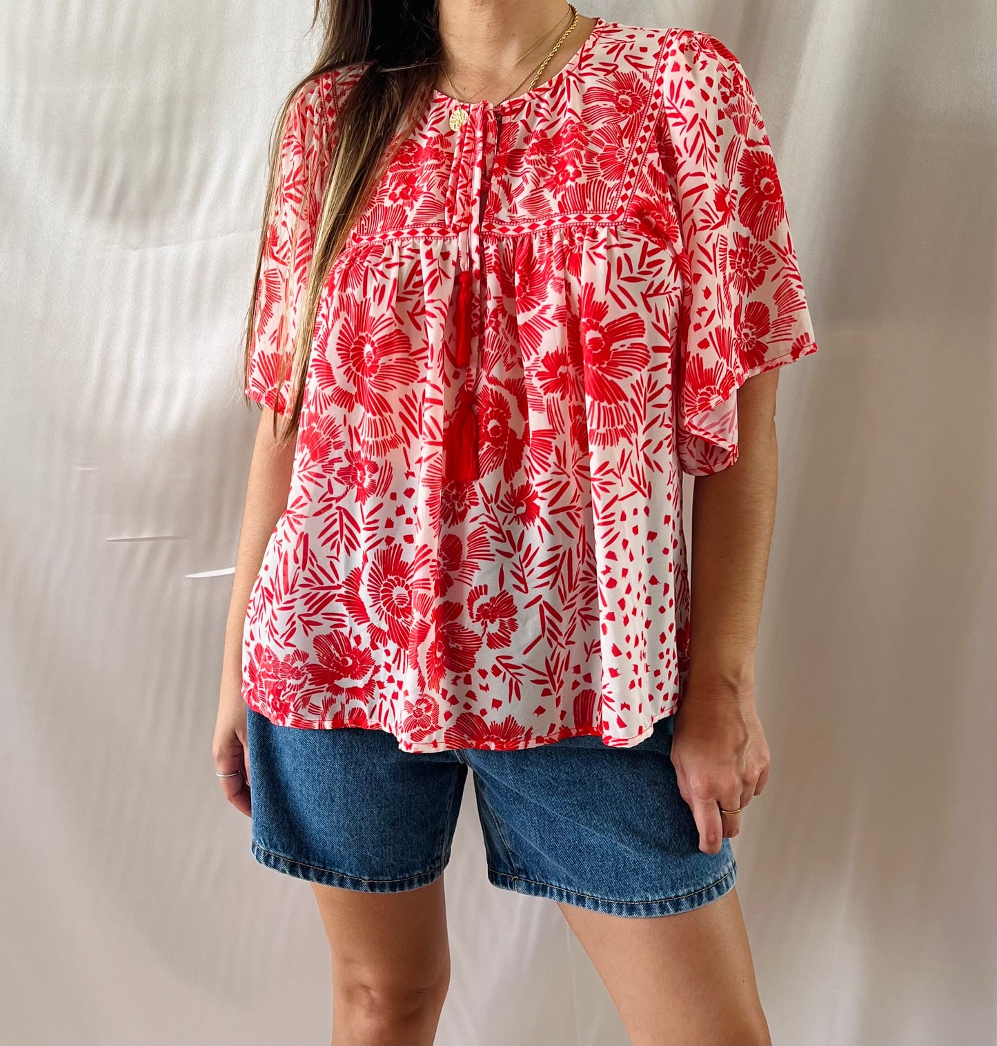 THRIFT - RED FLORAL TOP