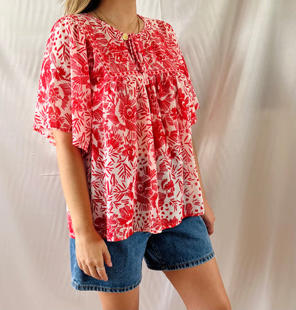 THRIFT - RED FLORAL TOP