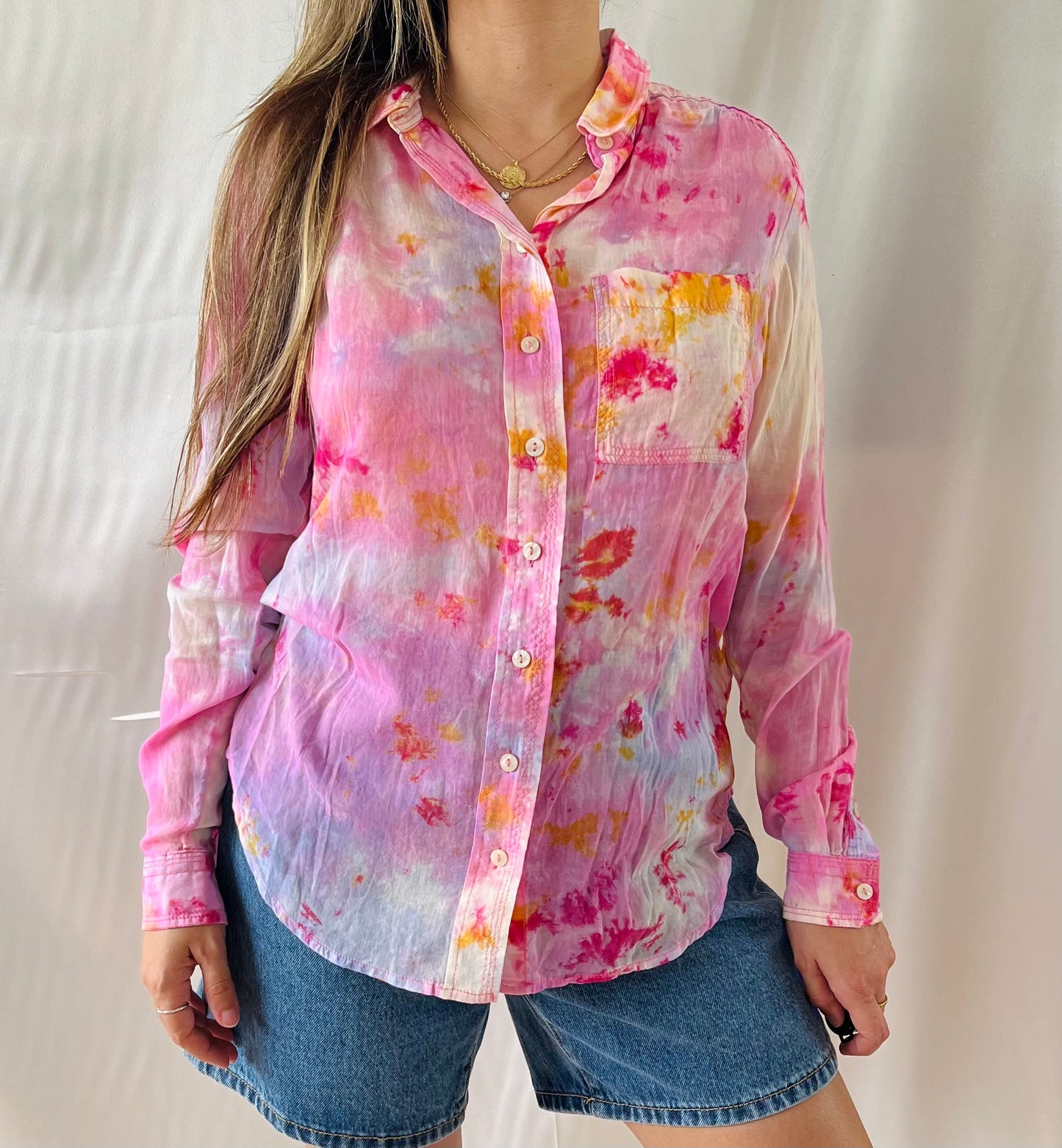 THRIFT - PINK TIE DYE TOP