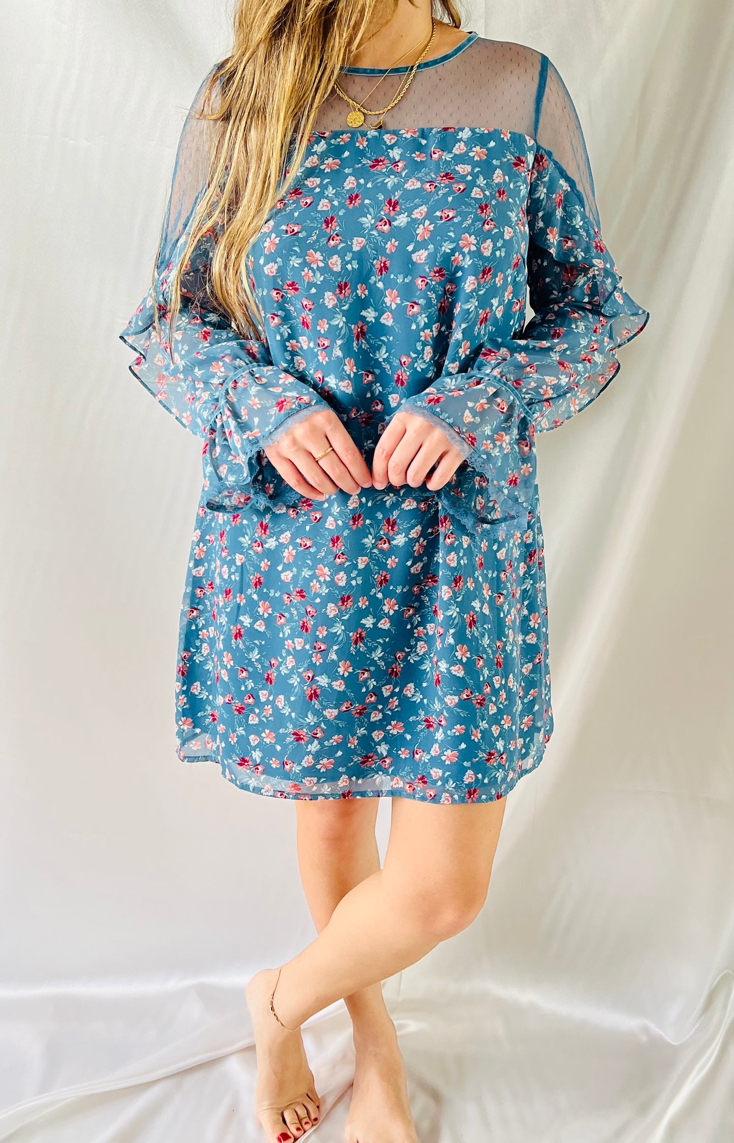 THRIFT - TEAL FLORAL DRESS