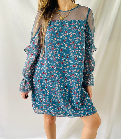 THRIFT - TEAL FLORAL DRESS