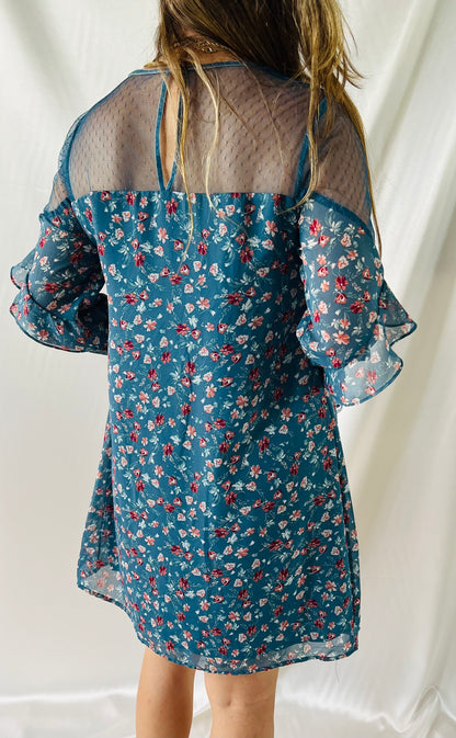 THRIFT - TEAL FLORAL DRESS