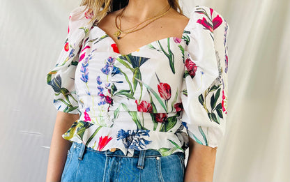 THRIFT - PUFFY FLORAL TOP