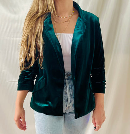 THRIFT - FOREST GREEN VELVET BLAZER