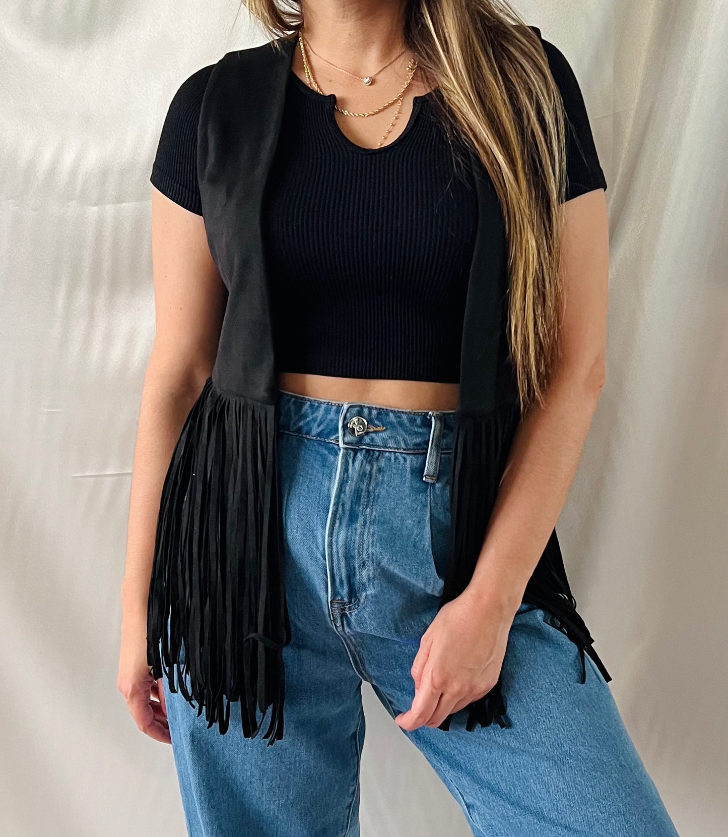 GYPSY FRINGED BLACK VEST