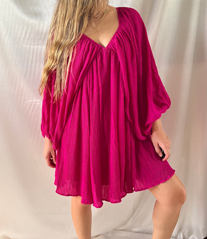 MAGENTA WIDE-SLEEVES DRESS