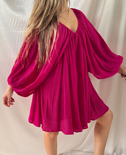 MAGENTA WIDE-SLEEVES DRESS