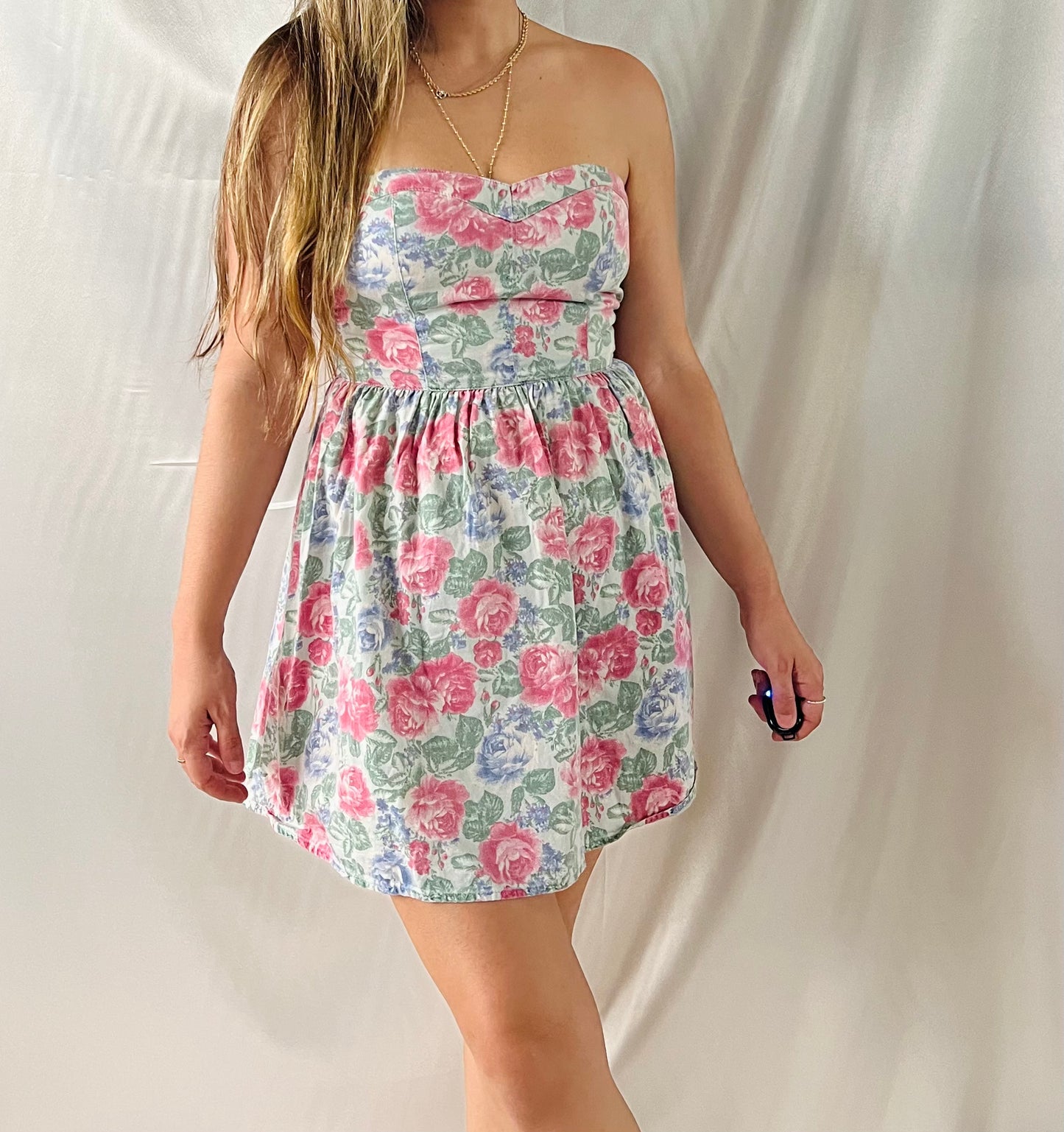 THRIFT- FLORAL TUBE MINI DRESS