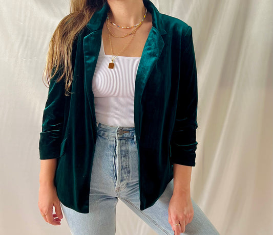 THRIFT - FOREST GREEN VELVET BLAZER