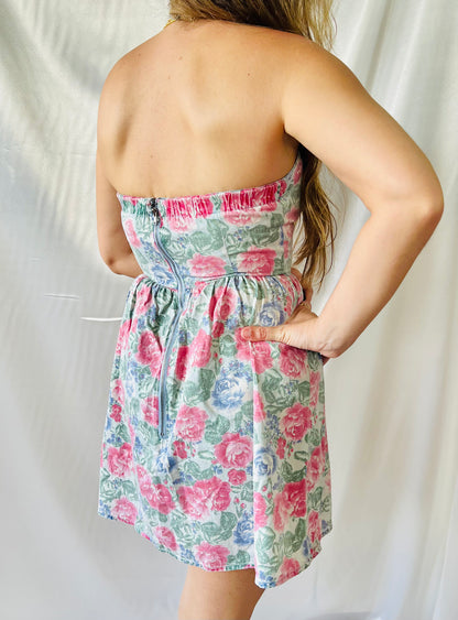 THRIFT- FLORAL TUBE MINI DRESS